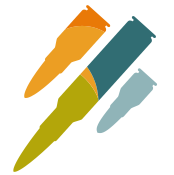 Logo for GHF Exposed: Bullets in the design and color of the GHF logo, which is evocative of a bird